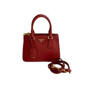 PRADA Red Leather Saffiano Shoulder Bag